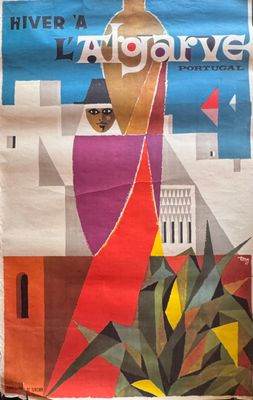 une affiche représentant une femme tenant un vase de fleurs