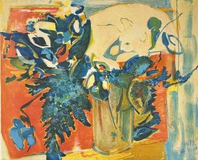 une peinture de fleurs dans un vase sur une table