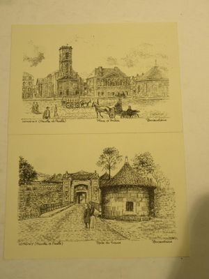 deux photos représentant un bâtiment et une calèche