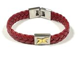 bracelet en cuir tressé rouge avec fermoir en forme d'étoile dorée