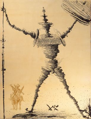 d'après Salvador DALI. "Don Quichotte" tapis en laine , sign…