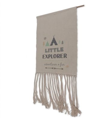 the little explorer wall hanging banner is made from natural linen