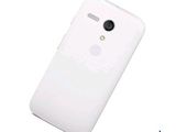 l'arrière d'un téléphone portable blanc sur lequel figure un logo