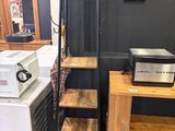 a microwave and a microwave oven in a small room