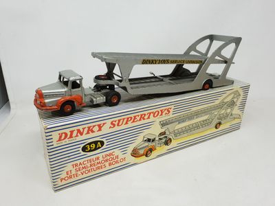 vintage dinky semi truck with flatbed trailer in original box