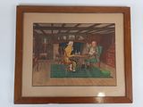 painting of a family sitting around a table in a living room