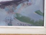 a painting of a bird that is sitting on a window sill