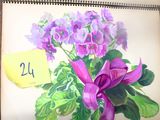 un dessin représentant un bouquet de fleurs auquel est épinglé un petit mot