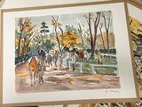 a picture of a painting of a horse drawn carriage