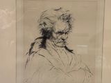 drawing of a man in a suit and tie in a white frame