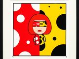une image représentant une femme portant un casque rouge sur un fond à pois
