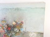 a painting of flowers in a vase on a table