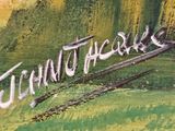 a picture of a painting of a green field with a sign that says tenntopeaks
