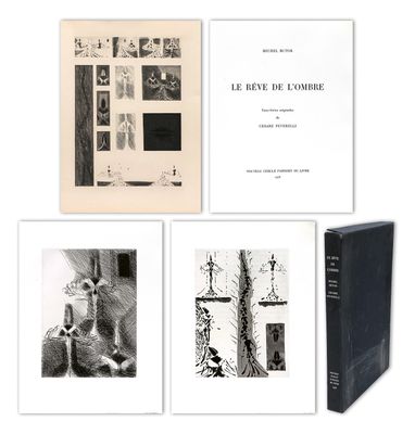 four black and white photographs of a cat and a book