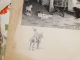 le dessin d'un homme assis à cheval, à côté du dessin d'une femme