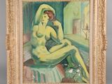 une image d'un tableau représentant une femme assise sur un lit