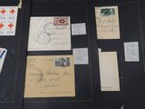 a black picture frame with a lot of postcards and stamps on it