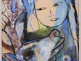 an image of a painting of a woman holding a deer