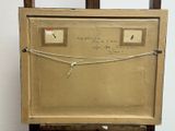 painting of a wooden easel with a piece of paper on top of it