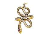 une photo d'une bague en forme de serpent en or sertie de diamants
