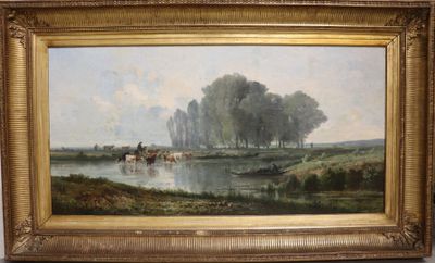 Henri François PERRET (1825-?) "Paysage aux vaches" huile su…