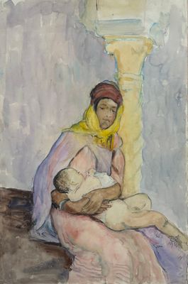 une image d'une peinture représentant une femme tenant un bébé