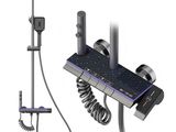 a shower head with a shower hose and a hand held shower head