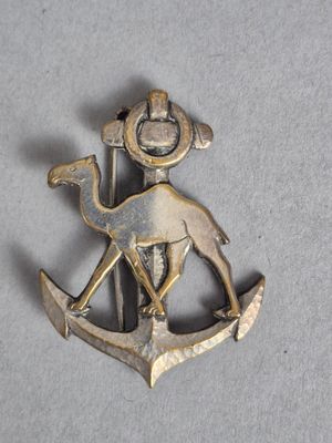 un pin's en métal sur lequel est représenté un chameau