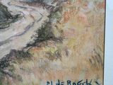 a picture of a painting of a cross on the side of the road