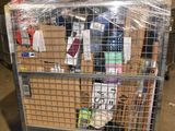 a metal cart with a bunch of items wrapped in plastic