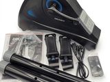 an image of a black and blue computer mouse and accessories