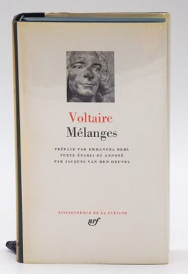 the book cover of voltaire melanges, with an image of a woman ' s face on it