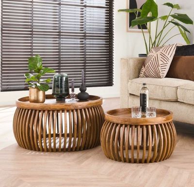 Lot de 2 tables basses rondes ALRIK- 80 et 60 cm en manguier…