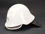 a close up of a white helmet on a black background