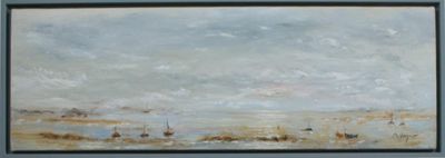 une image représentant un tableau représentant un paysage, dans un cadre