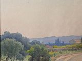 an image of a painting of a landscape with trees and a dirt road