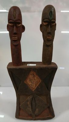 Sujet Afrique décoratif à deux têtes (H 73cm) (dans l'état) - Photo 1