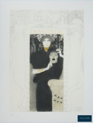 une image représentant un dessin en noir et blanc d'une femme vêtue d'une robe noire