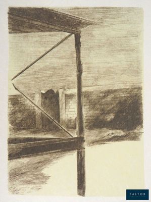 une image représentant un dessin au crayon d'un bâtiment avec un portail
