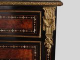 an image of a black and gold chest of drawers with a marble top