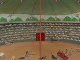 un tableau représentant une corrida dans une grande arène