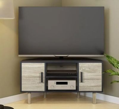 Meuble TV d'angle LILA - 2 portes - Décor mélaminé Noir - Pi…