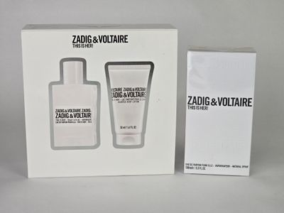 a picture of a white box containing a bottle of cologne and a bottle of lotion