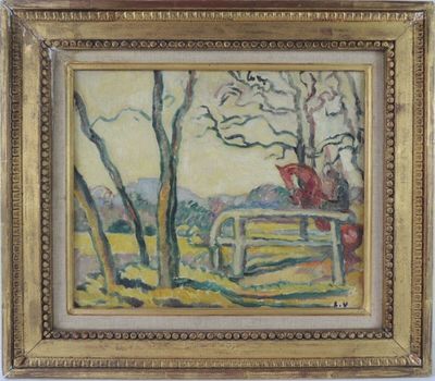 une image représentant un tableau où l'on voit une femme assise sur un banc dans un parc