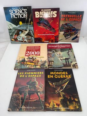 five books of science fiction and science fiction on a white surface