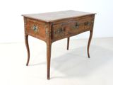 an image of a small wooden table with a drawer on top of it