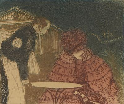 painting of a man and a woman in formal dress standing next to each other