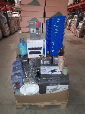 a box full of assorted items in a warehouse