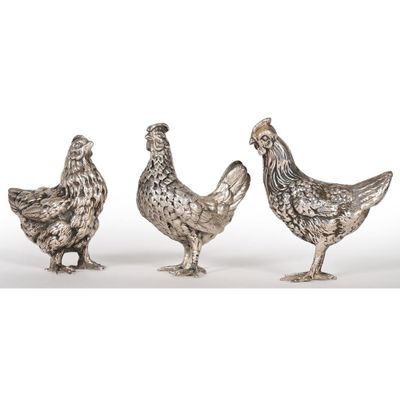 COLLECTION DE 3 SUJETS en argent massif représentant des pou… - Photo 1