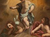 an image of a painting of angels and cherensils on a cloud